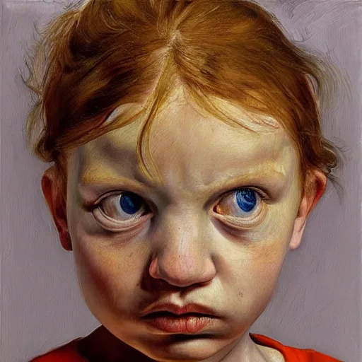 Image similar to high quality high detail painting by lucian freud, hd, ginger girl, angry, photorealistic lighting