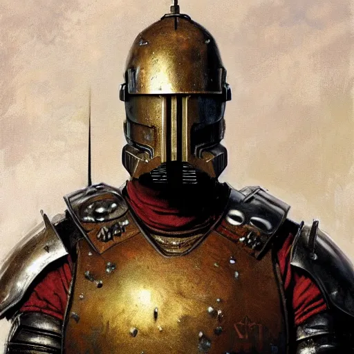 Image similar to the doomslayer as a realistic knight, closeup portrait art by norman rockwell and donato giancola and greg rutkowski