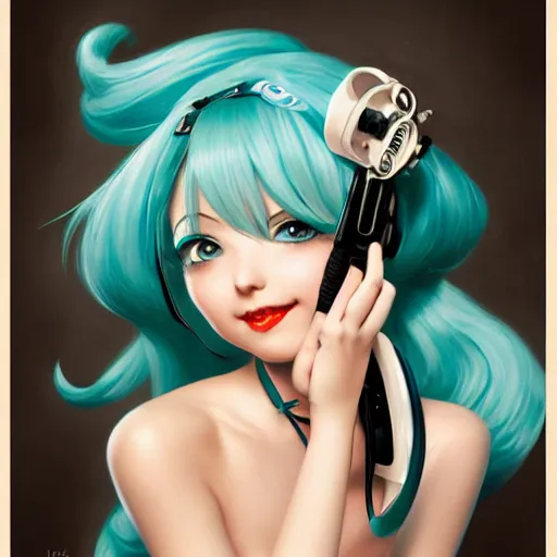 Image similar to Hatsune Miku by Gil Elvgren and Daniela Uhlig