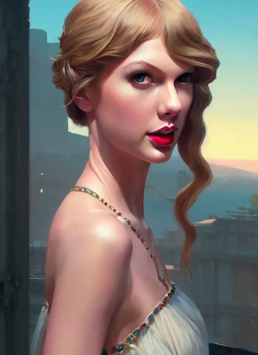 Prompt: portrait of taylor swift as an elegant renaissance goddess, in gta v, stephen bliss, by greg rutkowski, loish, rhads, makoto shinkai and lois van baarle, ilya kuvshinov, rossdraws, global illumination, radiant light, detailed and intricate environment