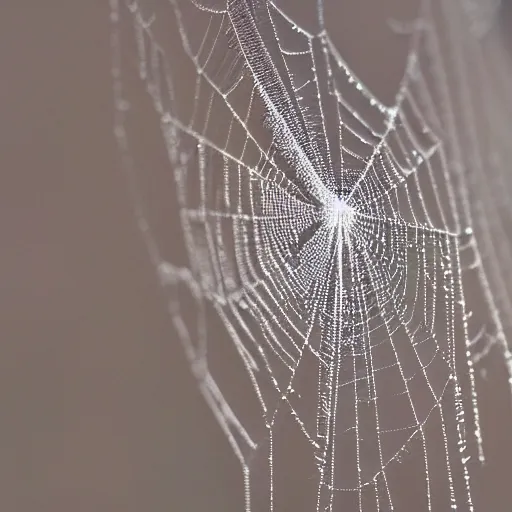 Prompt: an intricate cobweb covered in dew, macro