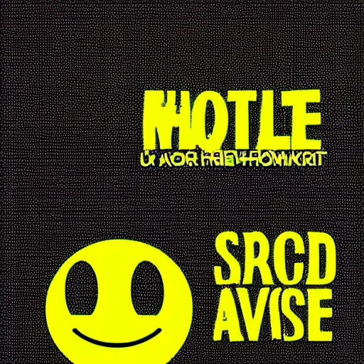 Image similar to acid house rave flyer, poster, smiley face, florescent yellow and black