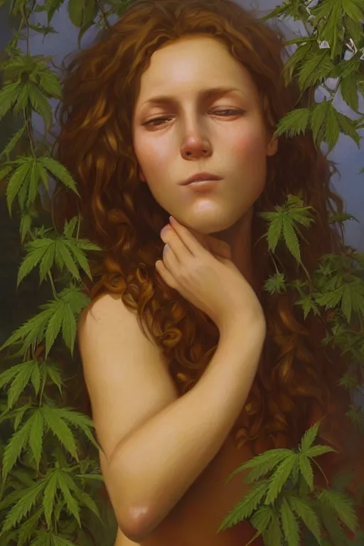 Image similar to a portrait of a girl get eating by cannabis vine art by christophe vacher