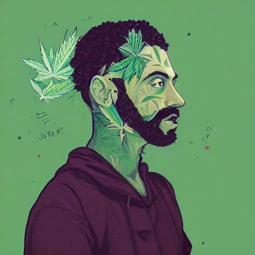 Prompt: profile picture for the berner, marijuana organic painting, marijuana, matte, hiphop, hard edges, energetic, 3 d shapes, asymmetrical, smoke, green, highly detailed, by sachin teng