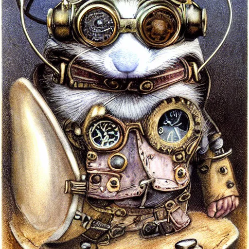 Image similar to a rat with steampunk googles, by Brian Froud