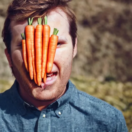 Prompt: man who has carrots instead of eyes