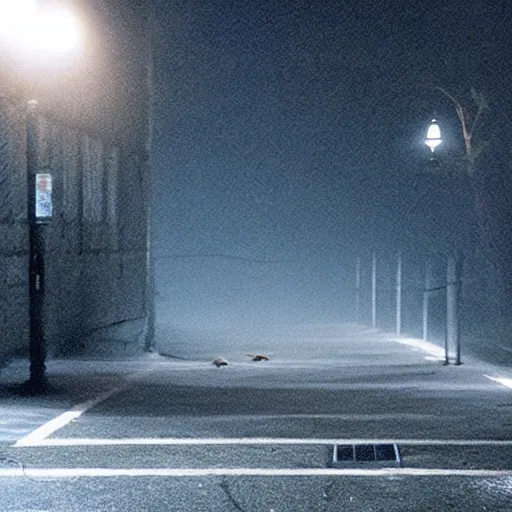 Image similar to a lonely duck under a street light, fog, still from a movie by bong joon - ho