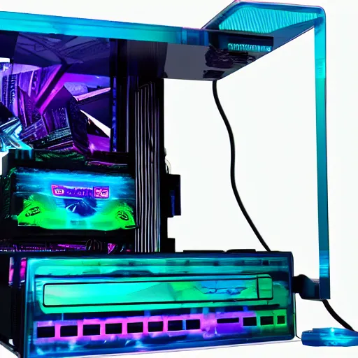 Image similar to Modern gaming pc, vaporwave,