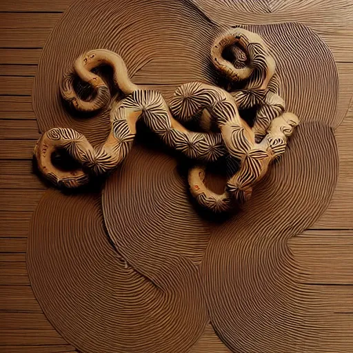 Image similar to tentacles made of brown corrugated cardboard, cut out of cardboard, realistic photography, fantasy