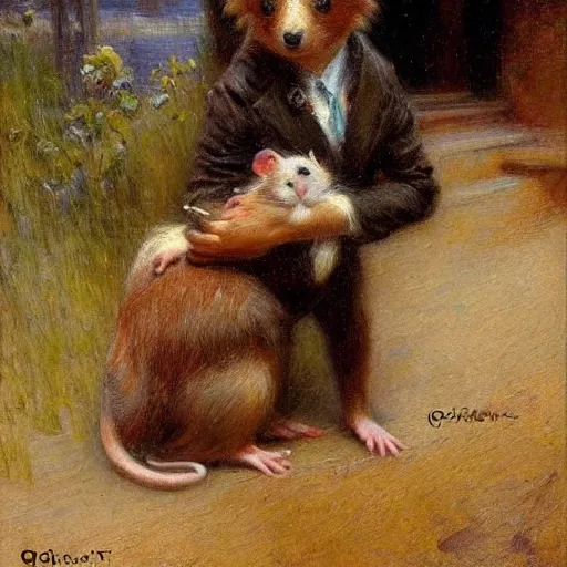Prompt: Cute Pet Rat painting by Gaston Bussiere