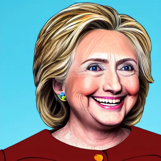 Prompt: portrait of president hillary clinton as a smiling laughing bright orange lizard person with bumpy skin, airbrush painting, hyper detailed, 8 k, photorealism.