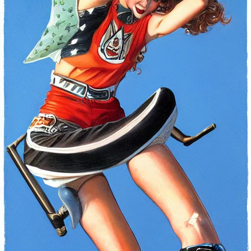 Prompt: Harley Queen as a skater, artwork by Earl Norem,