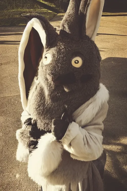 Prompt: anthropomorphic medieval rabbit with a fluffy tail, fursuit, cosplay, warm light, trending on instagram, photography
