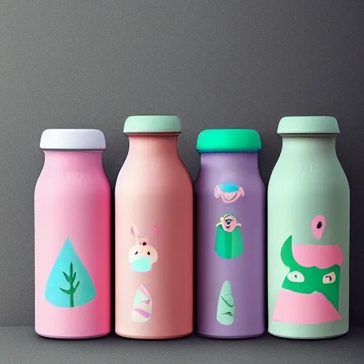 Image similar to pastel color, packaging design, kids products, gift packaging, bottle and label, behance, pintrest, kids, packaging, organic shapes, pattern