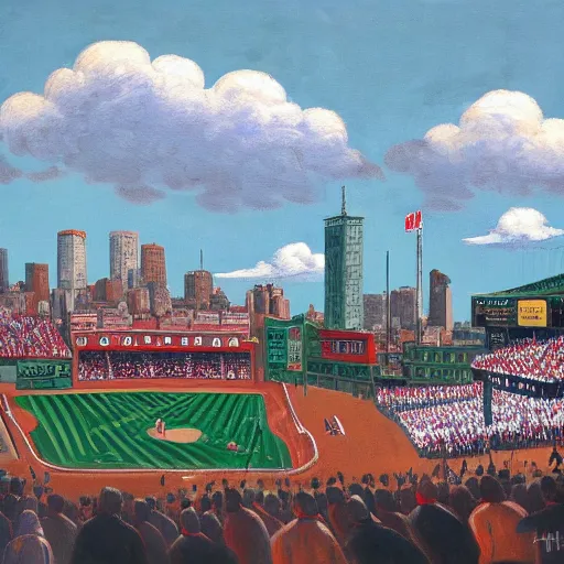 Prompt: painting of boston by michel delacroix, fenway park in the background, very detailed, high quality