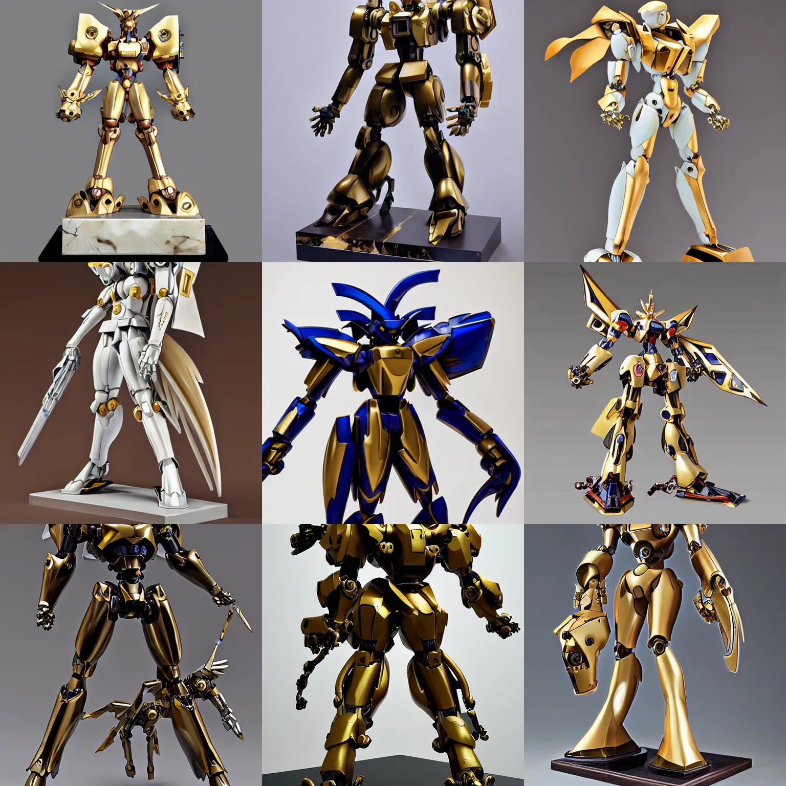 Prompt: anime mecha sculpted by bernini gold marble