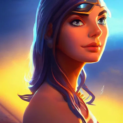 Image similar to Portrait of Ana de Armas as Athena, a full powered goddess, shining eyes, fiery menacing face, mattepainting concept Blizzard pixar maya engine on stylized background splash comics global illumination lighting artstation lois van baarle, ilya kuvshinov, rossdraws