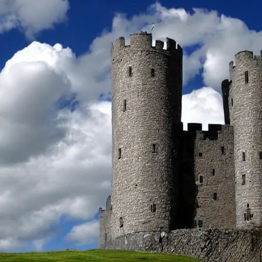 Prompt: try looming castle under a cloudy sky where nary a ray escapes the god's frown