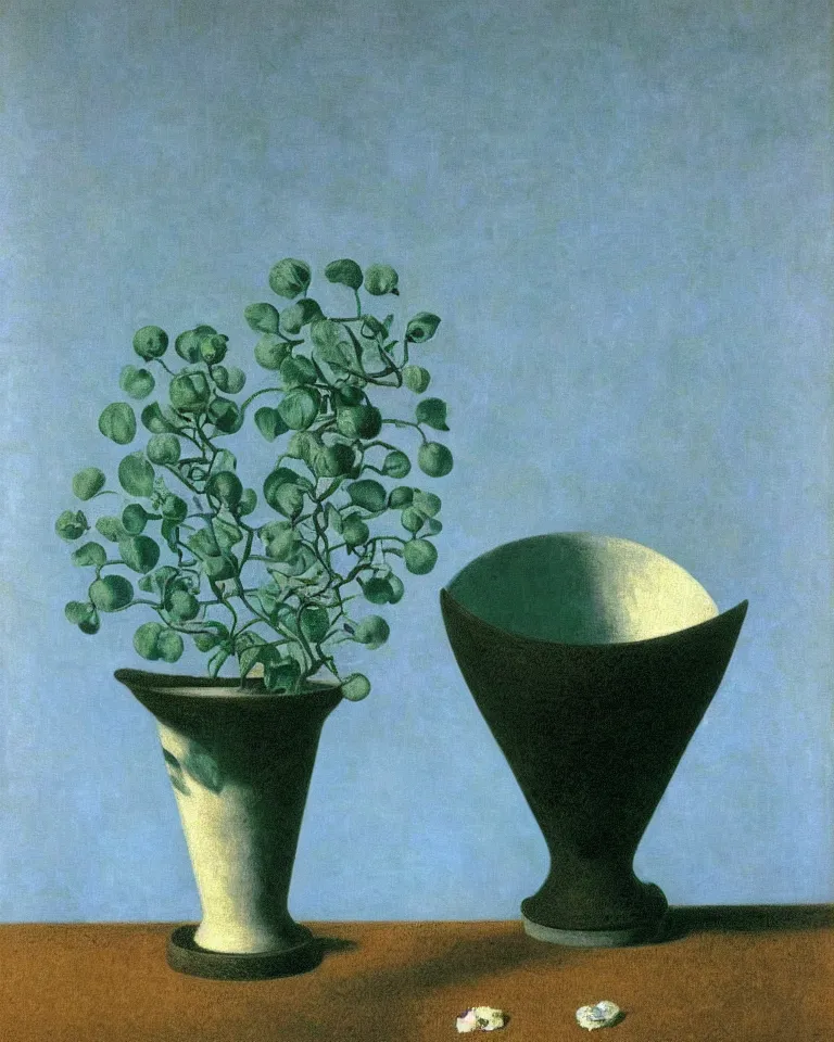 Prompt: achingly beautiful painting of a!! cracked vase!! on baby blue background by rene magritte, monet, and turner. piranesi.