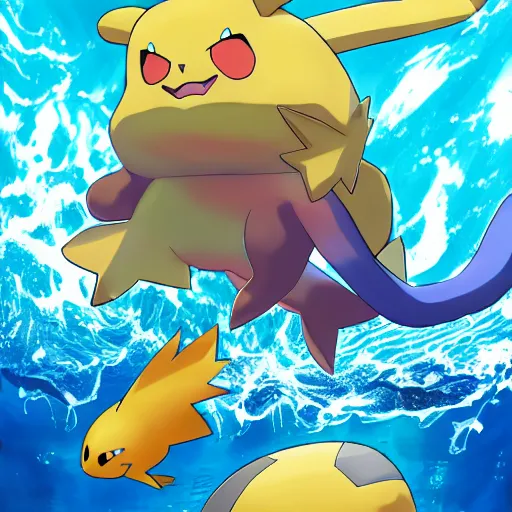 Prompt: A new Pokemon that is an aquatic cat, Pokemon official art, Gamefreak, Nintendo, 8k, Illustration