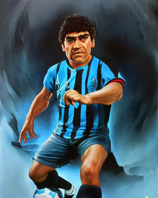 Image similar to studio light, portrait, diego armando maradona by peter andrew jones!!!!!!!!, by roger dean, hd, hyper detailed, 4 k