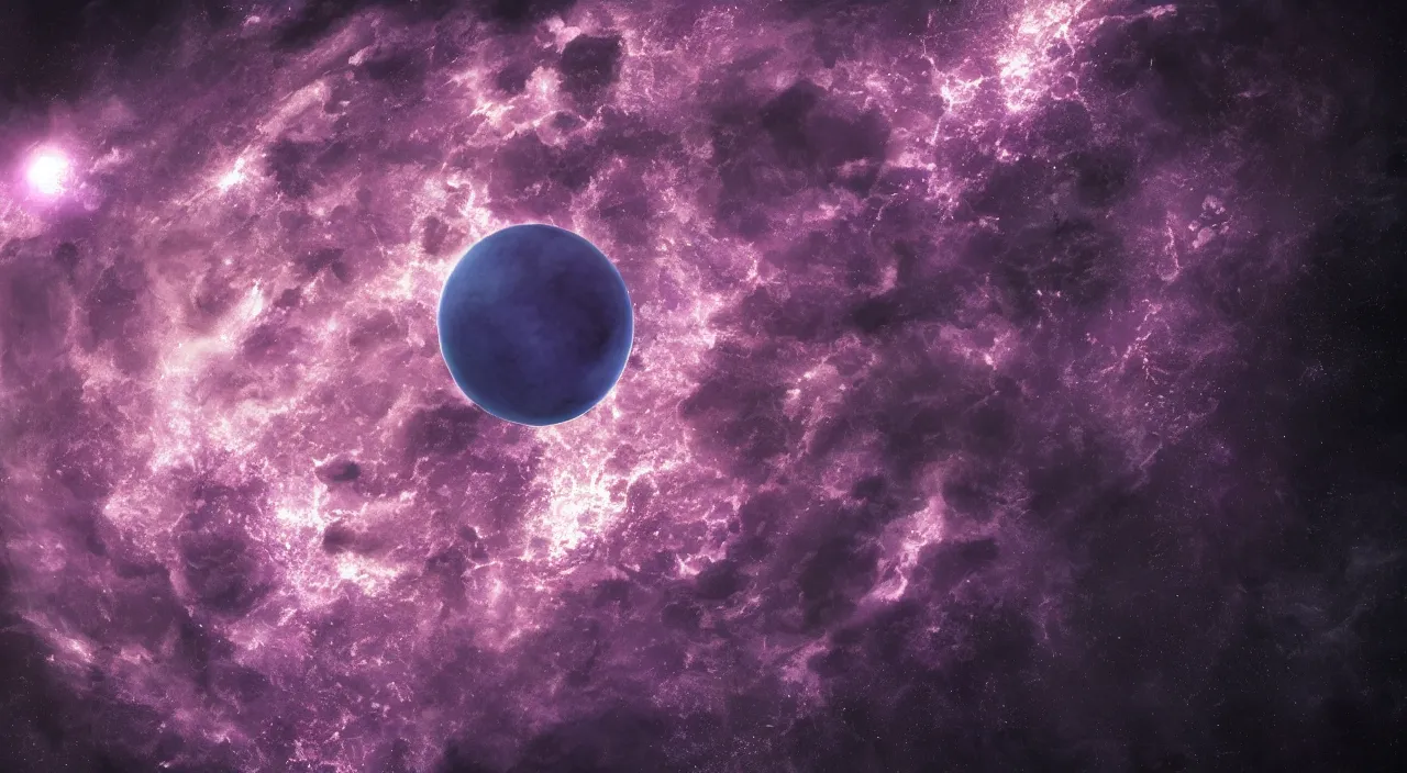 Image similar to a beautiful and lonely deep purple planet floating in the vast darkness of deep space, digital art, photorealistic, detailed, trending on artstation