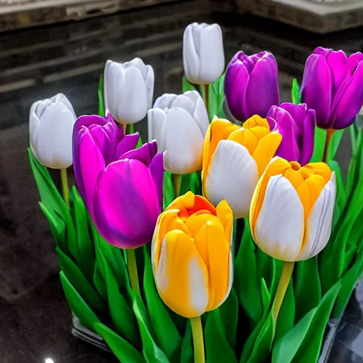Prompt: marble art colorful tulips