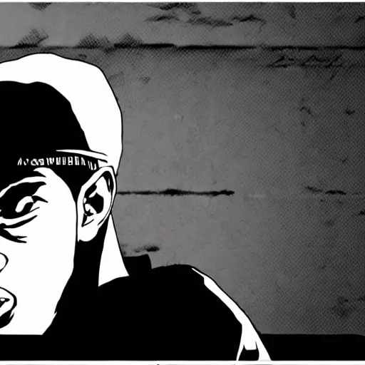 Image similar to Tupac Shakur, screenshot from a 2012s anime