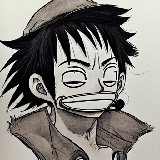 Image similar to luffy with mustache by kim jung gi