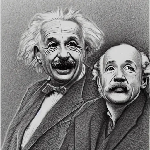 Image similar to Einstein and Newton speaks each other on a topic, pencil drawing, ultra detailed