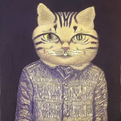 Image similar to portrait of a young disillusioned young man, by louis wain, trending on artstation