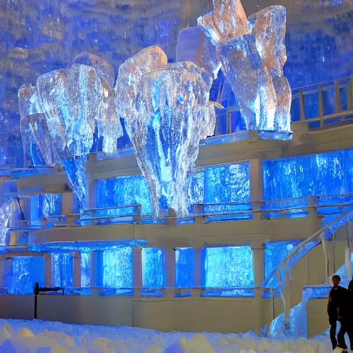 Prompt: ice palace that burns with blue fire