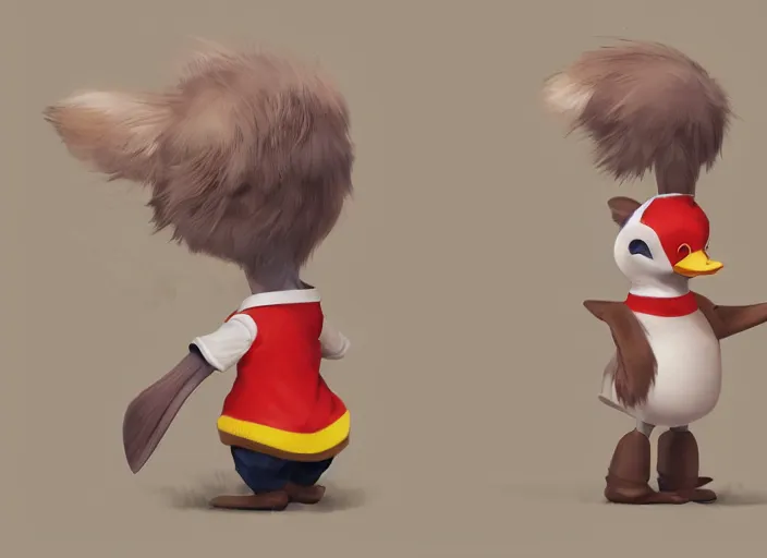 Image similar to award - winning detailed concept art of a cute iconic anthropomorphic duck character wearing a sailor suit. art by wlop on bcy. net, realistic. detailed feathers, art by cheng yi. artstationhd, artgerm, 3 dcg, pixar zootopia. 3 d rendering, high quality model sheet, donald. model sheet detailed