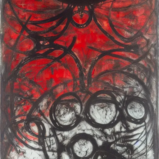 Image similar to a black and red crimson biomechanical talisman of eternal knowledge, aurora borealis, eclipse by maggi mcdonald, jackson pollock, mark rothko, sabina klein