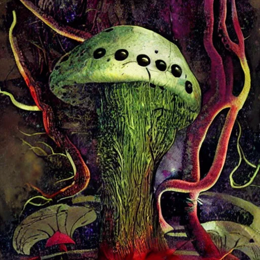 Image similar to psychedelic mushrooms dream, by dave mckean