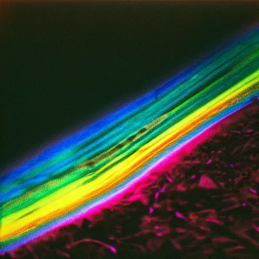 Prompt: of blurred photopraph, 35mm, film grain, rainbow on J B5 Chirashi