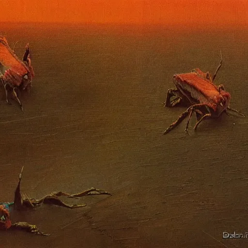 Prompt: decaying salmon on the beach, spiders, by beksinski, 4 k, ultra realistic, highly detailed.