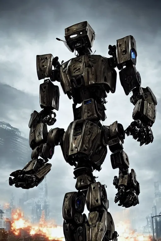 Image similar to a furture ai boxing humanoid mecha in ruin city, victory, punk style, by war robots, real steel ( 2 0 1 1 ), westworld and eve venture and pacific rim and machine warrior 5, cryengine, frostbite 3 engine, camouflage scheme, sharp focus, 8 k realistic, high definition, insanely detailed, sunny, ray tracing, realistic shaded,