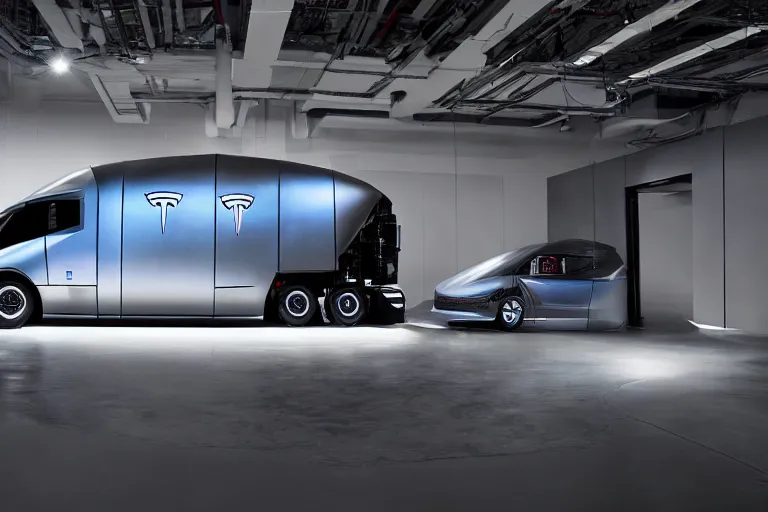 Prompt: a 2 8 mm closeup photo of a tesla cybertruck in a photo studio with a reflective floor, hyper detailed, smooth, high contrast, volumetric lighting, octane, roger dean, cinematic