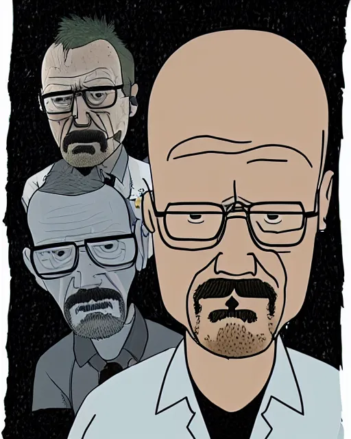 Image similar to portrait of walter white in the style of justin roiland. heisenberg from breaking bad. cinematic lighting. style of rick & morty. photographic, photography. by justin roiland