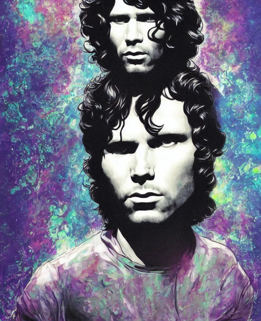 Prompt: portrait of jim morrison by yukito kishiro, colored, hyper detailled, trending on artstation