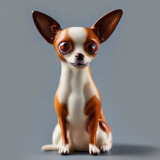 Prompt: A porcelain model of a chihuahua painted in an Emma Bridgewater pattern, style of Emma Bridgewater, sculpture, photograph, studio lighting, product photography, advertising photography, pottery, figurine, octane render –H 768