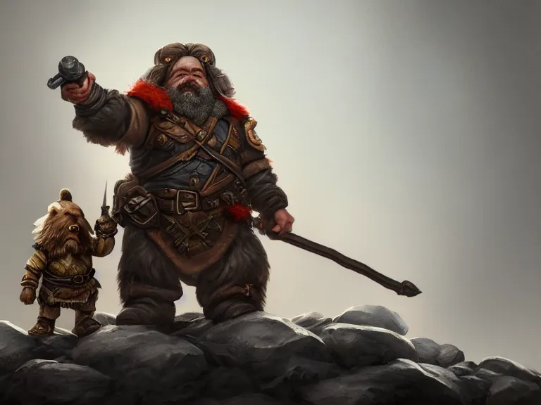 Image similar to Dwarf Ranger with Bear Companion, RPG Reference Sheet, Oil Painting, Trending on Artstation, octane render, Insanely Detailed, 8k, HD