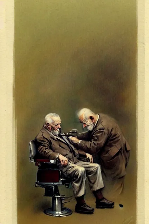 Prompt: (((((1950s barber shop with old men. muted colors.))))) by Jean-Baptiste Monge !!!!!!!!!!!!!!!!!!!!!!!!!!!