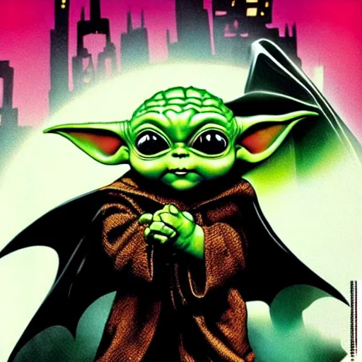 Prompt: batman forever starring baby yoda, movie poster art