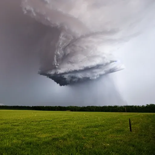 Prompt: Wall cloud on ground, mesocyclone on ground, super tornado