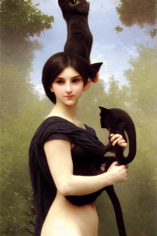 Image similar to anthropomorphic female cat, furaffinity, painting by william adolphe bouguereau