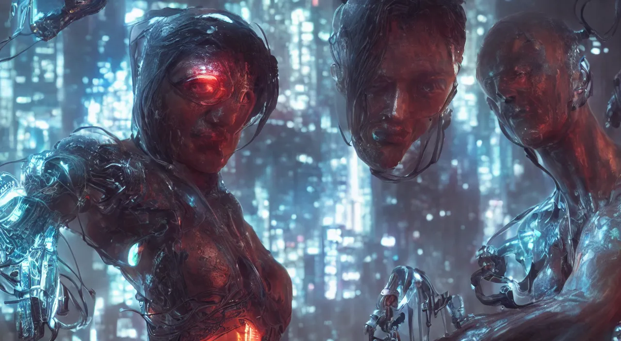 Image similar to character concept art from altered carbon, futuristic, ultra realistic, concept art, intricate details, highly detailed, photorealistic, glowing aura, raytracing, global illumination, octane render, 8 k