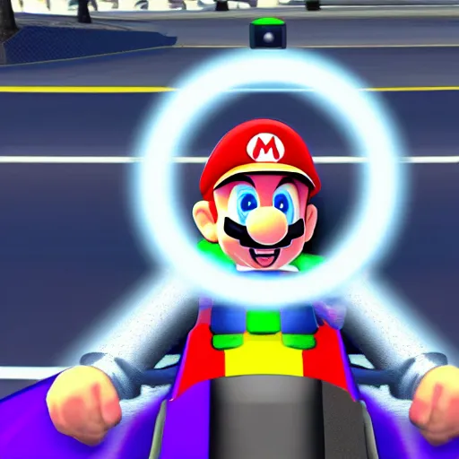 Image similar to video game screenshot of eminem in mario kart