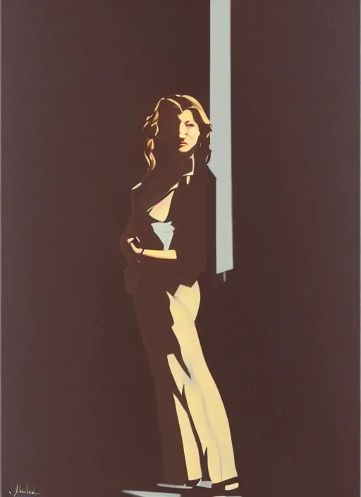 Prompt: a portrait of a cute girl, standing in an empty dark street, highly detailed, dramatic lighting, intense shadows, rich deep colours, by jack vettriano